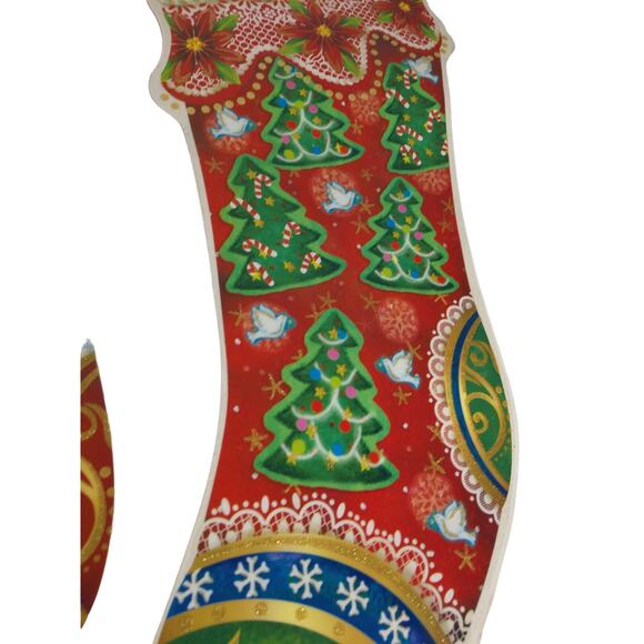 Vintage Flomo Glitter Window Decoration Cling Christmas Stockings SET OF 2 - Picture 4 of 8